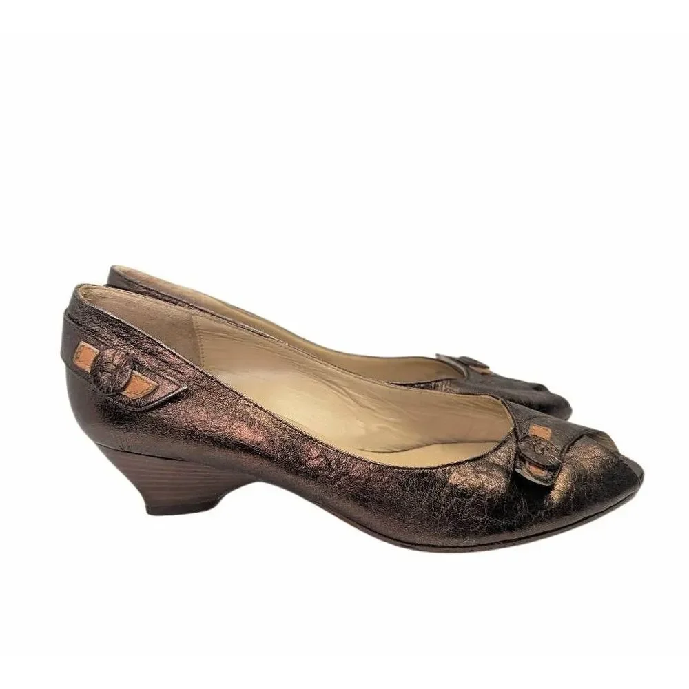 Levi's 1853 vintage copper leather peep toe wedge kitten heels womens 6